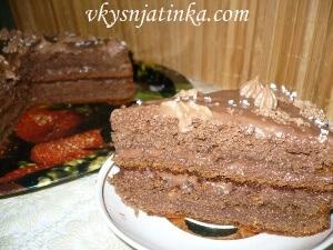 Кусочек пражского торта на тарелке