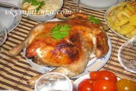 Фаршированная курица в духовке целиком с яблоками