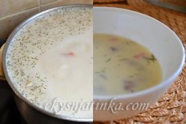 Сырный суп с куриными сердечками