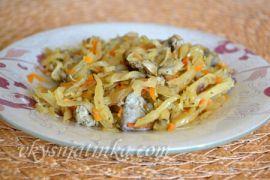 Тушеная капуста с куриными потрошками