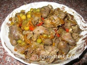 Тушеные куриные потроха на сковороде - фото